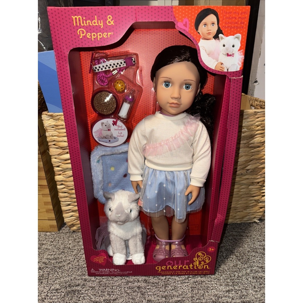 Our Generation Doll Mindy &‎ Pepper 18'' & Pet Kitten Set- Brand New In Box